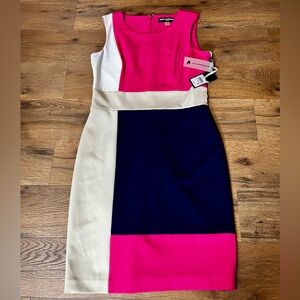 Karl Lagerfeld Colorblock Sheath Dress in Hot Pink, Navy & Cream